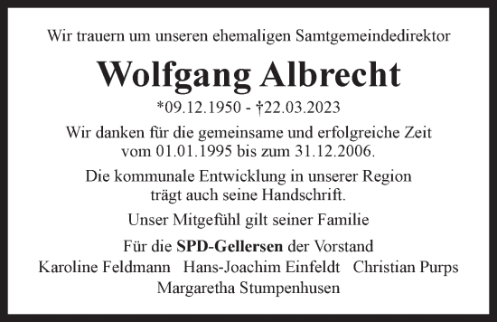 Anzeige von Wolfgang Albrecht von LZ