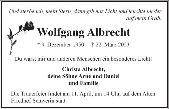 Anzeige von Wolfgang Albrecht von LZ