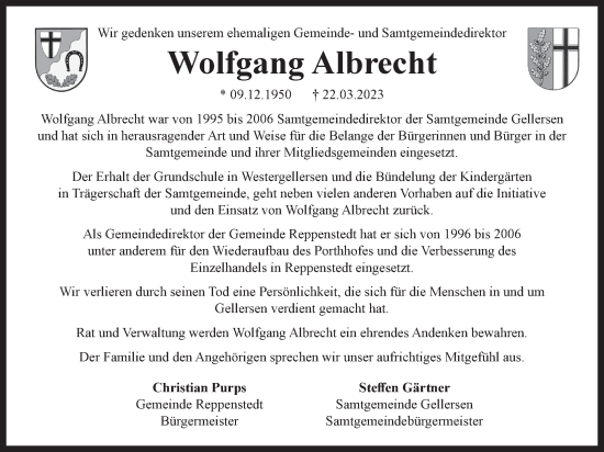 Anzeige von Wolfgang Albrecht von LZ