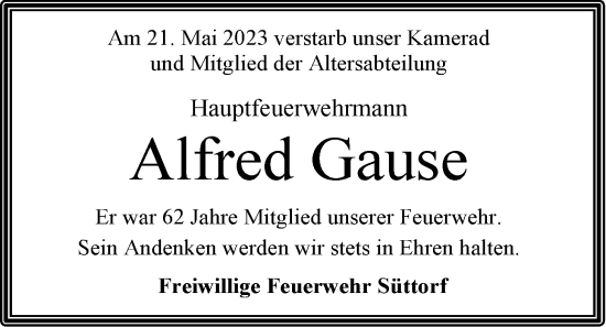 Anzeige von Alfred Gause von LZ