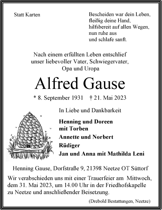 Anzeige von Alfred Gause von LZ