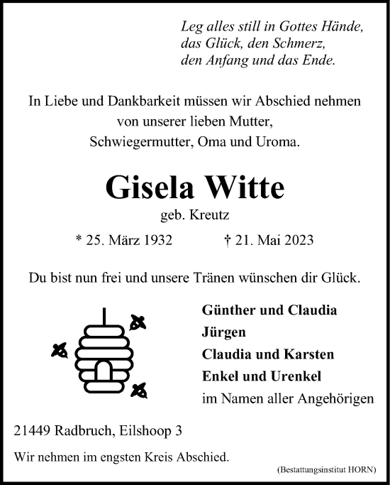 Anzeige von Gisela Witte von LZ