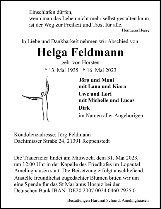 Anzeige von Helga Feldmann von LZ