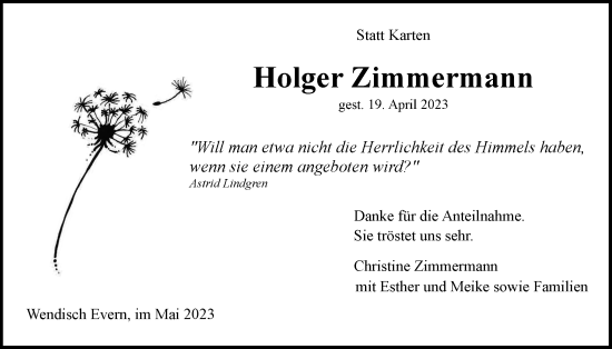 Anzeige von Holger Zimmermann von LZ