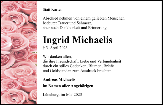 Anzeige von Ingrid Michaelis von LZ
