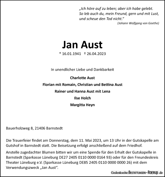 Anzeige von Jan Aust von LZ