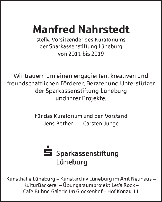 Anzeige von Manfred Nahrstedt von LZ