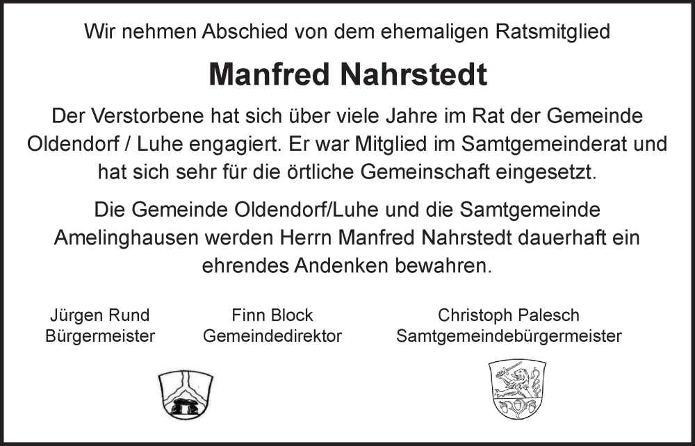  Traueranzeige für Manfred Nahrstedt vom 27.05.2023 aus LZ