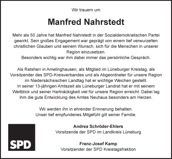Anzeige von Manfred Nahrstedt von LZ