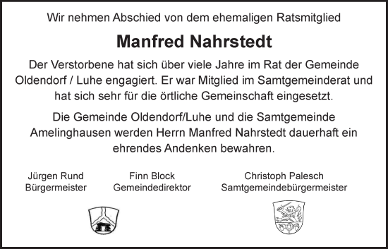 Anzeige von Manfred Nahrstedt von LZ