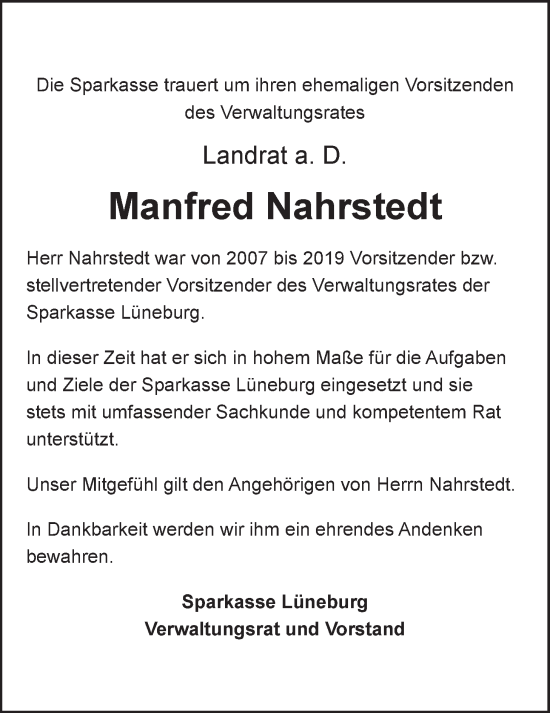 Anzeige von Manfred Nahrstedt von LZ