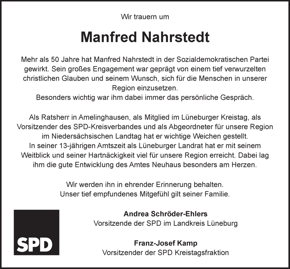  Traueranzeige für Manfred Nahrstedt vom 27.05.2023 aus LZ