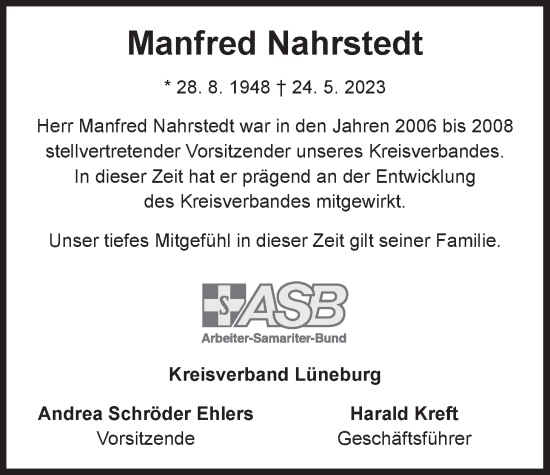 Anzeige von Manfred Nahrstedt von LZ