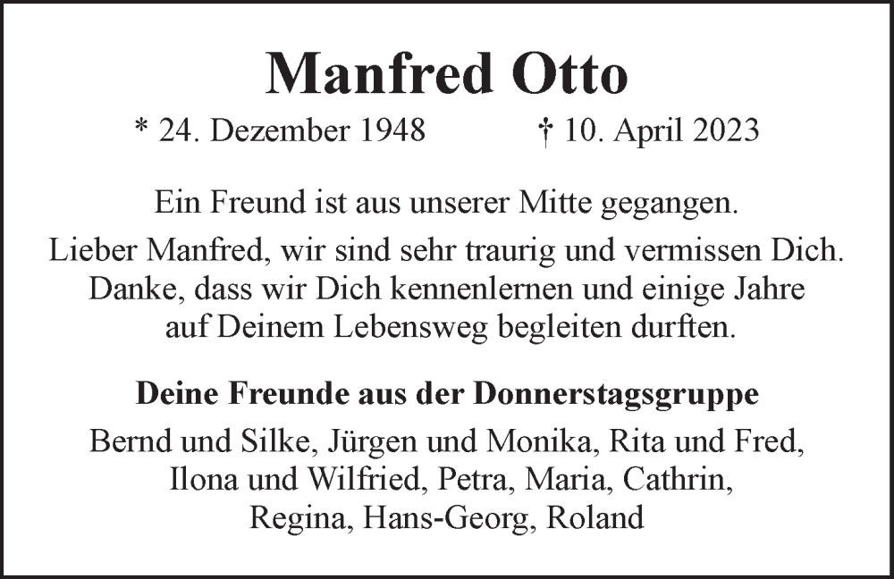  Traueranzeige für Manfred Otto vom 06.05.2023 aus LZ