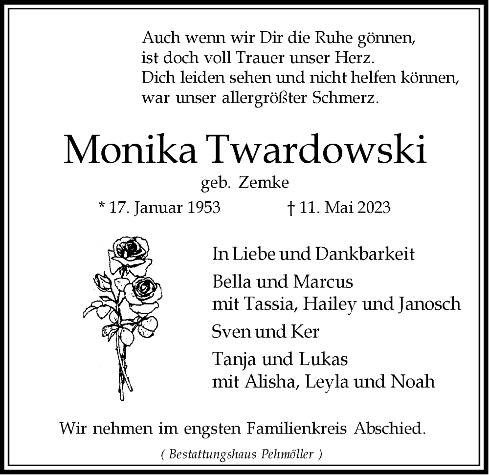  Traueranzeige für Monika Twardowski vom 16.05.2023 aus LZ
