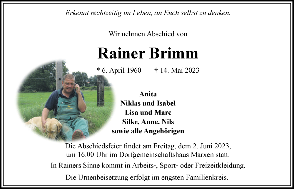  Traueranzeige für Rainer Brimm vom 20.05.2023 aus LZ