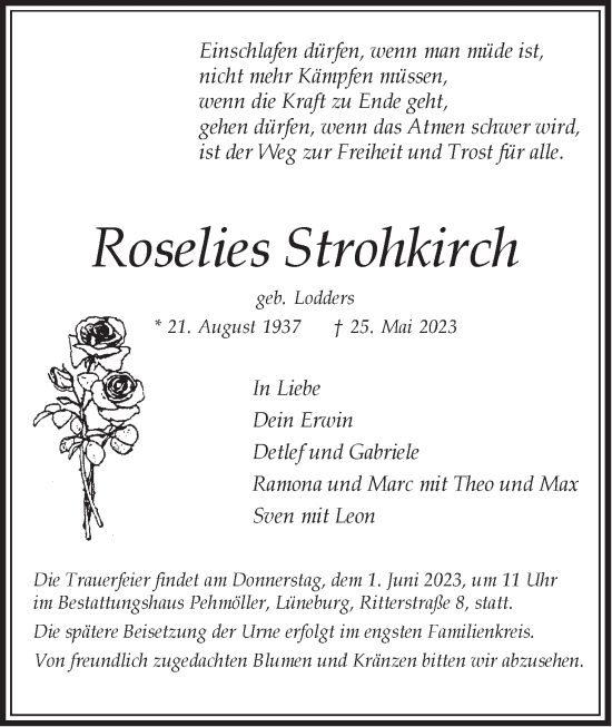 Anzeige von Roselies Strohkirch von LZ