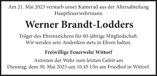 Anzeige von Werner Brandt-Lodders von LZ