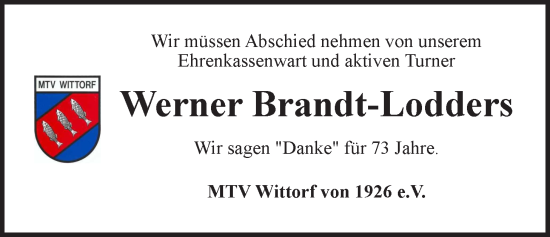 Anzeige von Werner Brandt-Lodders von LZ