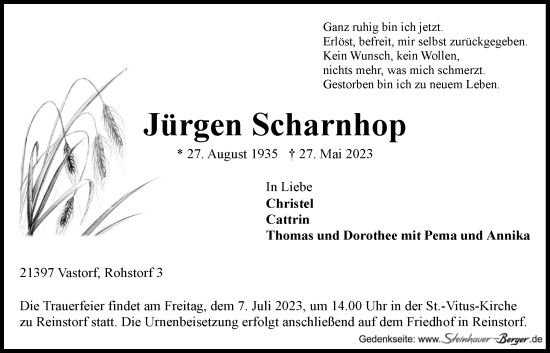 Anzeige von Jürgen Scharnhop von LZ