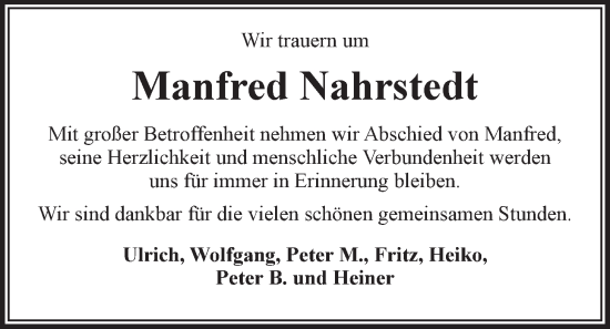 Anzeige von Manfred Nahrstedt von LZ