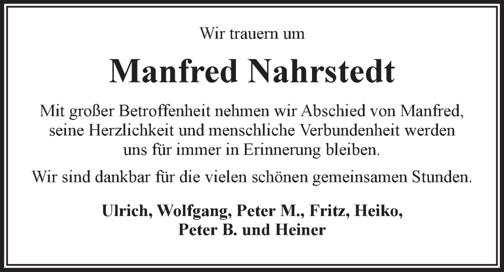  Traueranzeige für Manfred Nahrstedt vom 31.05.2023 aus LZ