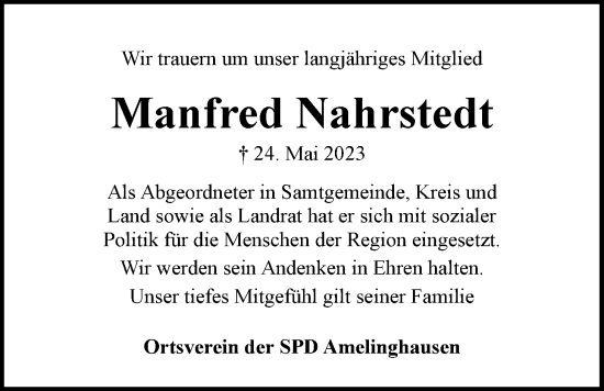 Anzeige von Manfred Nahrstedt von LZ