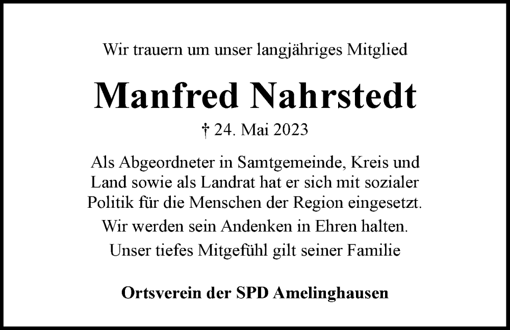  Traueranzeige für Manfred Nahrstedt vom 02.06.2023 aus LZ