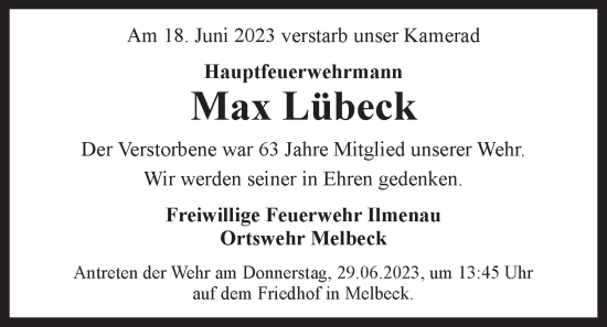 Anzeige von Max Lübeck von LZ