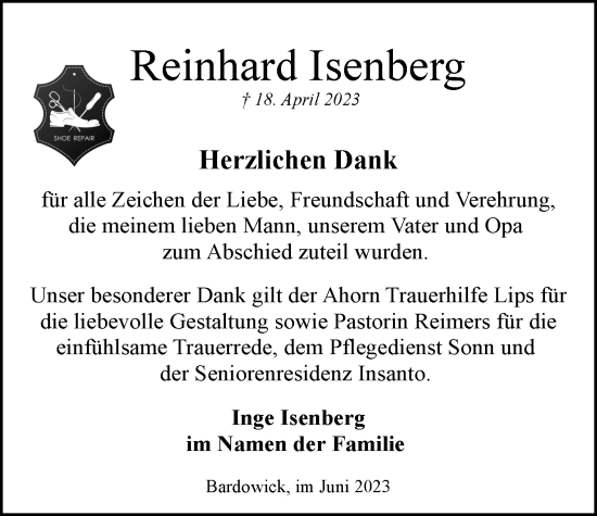 Anzeige von Reinhard Isenberg von LZ