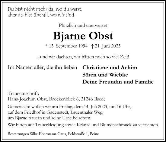 Anzeige von Bjarne Obst von LZ