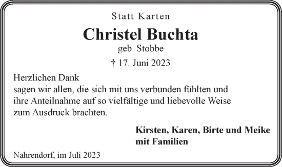 Anzeige von Christel Buchta von LZ