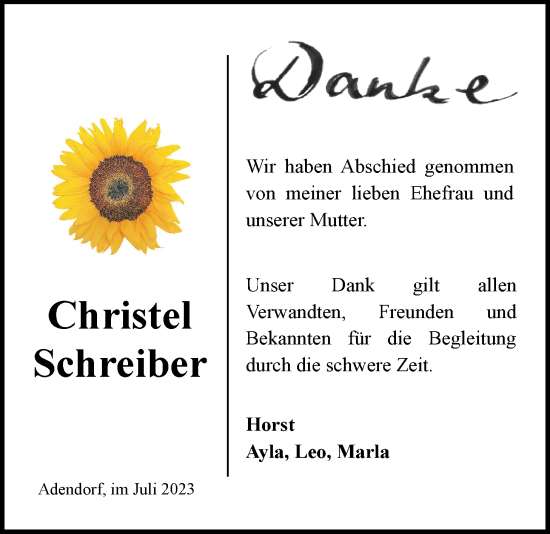 Anzeige von Christel Schreiber von LZ