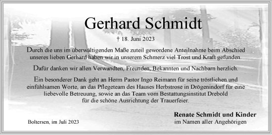 Anzeige von Gerhard Schmidt von LZ