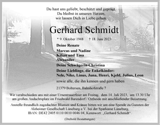 Anzeige von Gerhard Schmidt von LZ