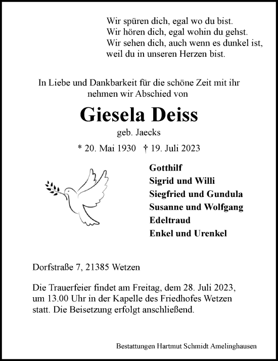 Anzeige von Giesela Deiss von LZ