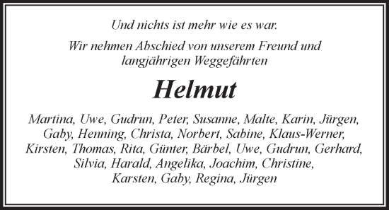 Anzeige von Helmut Schlechter von LZ