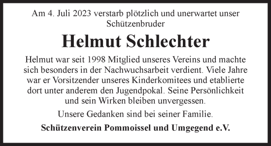 Anzeige von Helmut Schlechter von LZ
