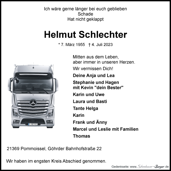 Anzeige von Helmut Schlechter von LZ