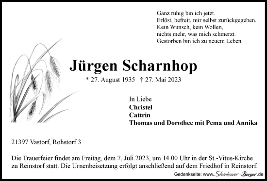 Anzeige von Jürgen Scharnhop von LZ