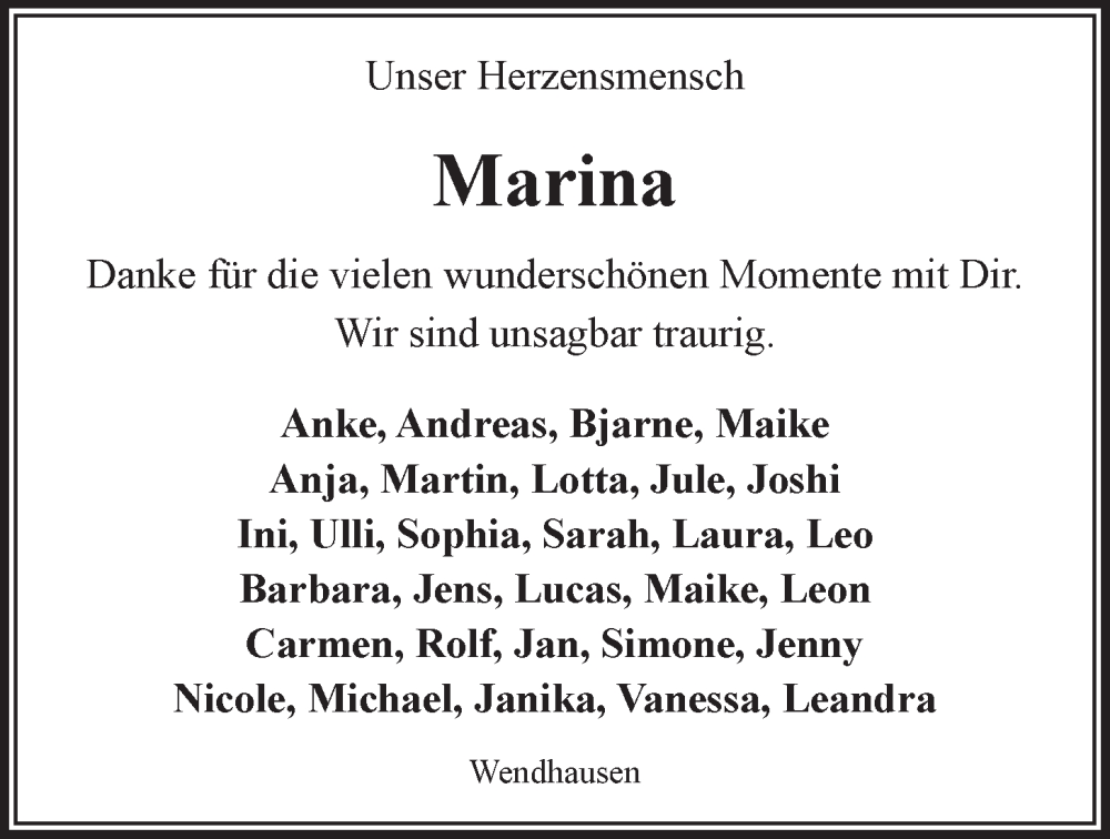  Traueranzeige für Marina Hoek vom 08.07.2023 aus LZ