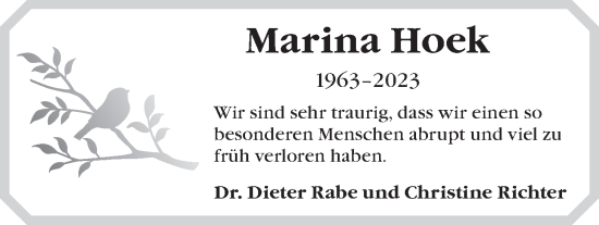 Anzeige von Marina Hoek von LZ