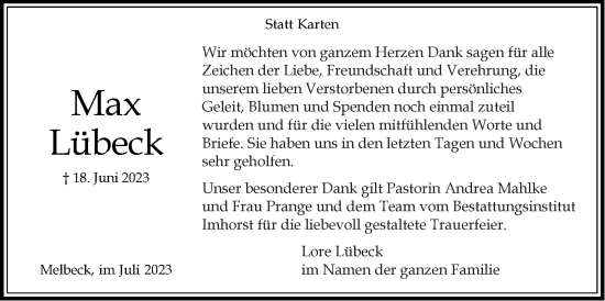 Anzeige von Max Lübeck von LZ