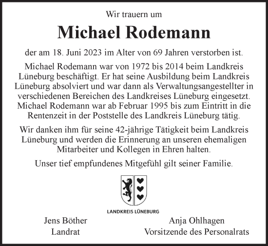 Anzeige von Michael Rodemann von LZ