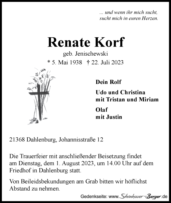 Anzeige von Renate Korf von LZ