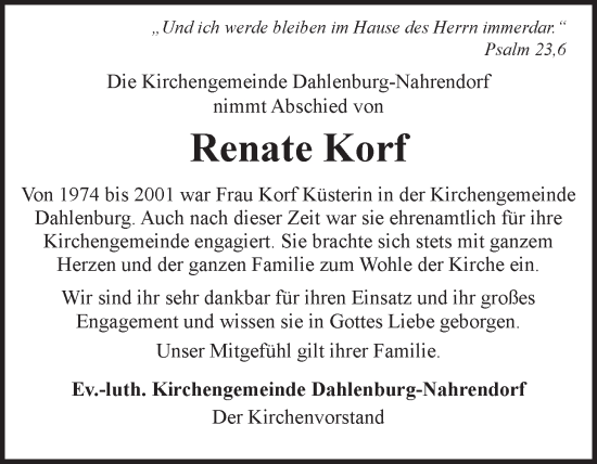 Anzeige von Renate Korf von LZ
