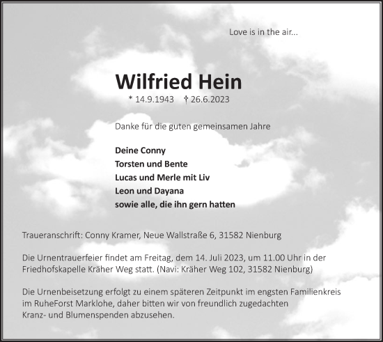Anzeige von Wilfried Hein von LZ