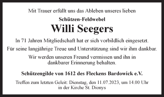 Anzeige von Willi Seegers von LZ