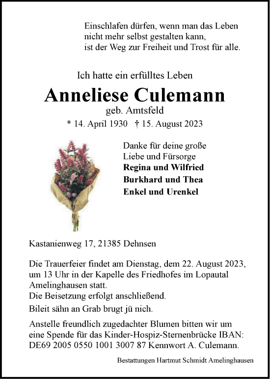 Anzeige von Anneliese Culemann von LZ