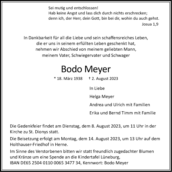 Anzeige von Bodo Meyer von LZ